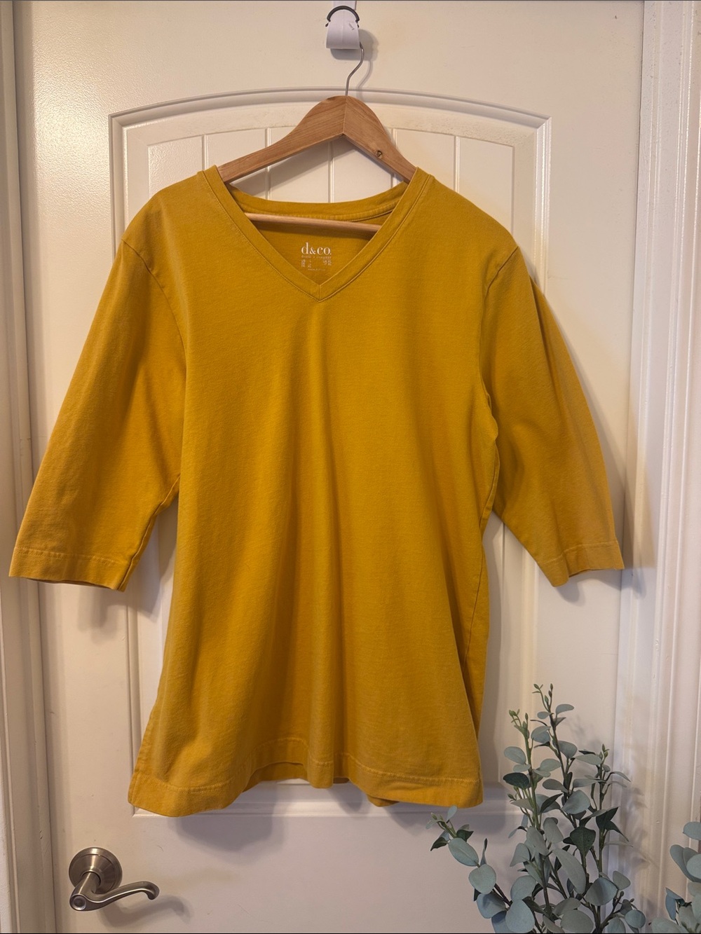 d&co V-Neck Short Sleeve Tee in Mustard